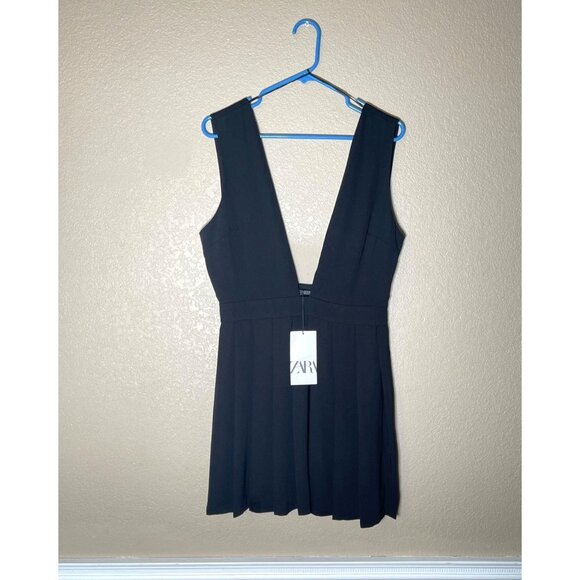 Zara Box Pleat Pinafore Dress Black - Picture 4 of 11